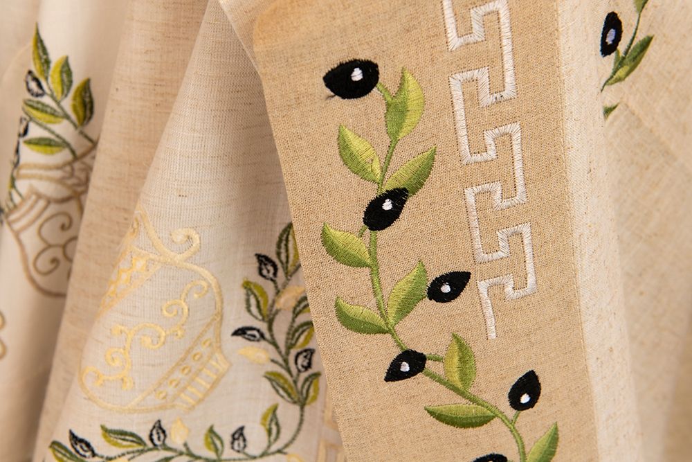 Traditional Grecian motif souvenir textile art print by Cindy Miller Hopkins for $57.95 CAD
